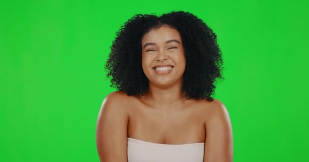 Cuerpo Pantalla Verde Cara Mujer Para Cuidado Piel Bienestar Satisfacción — Vídeos de Stock
