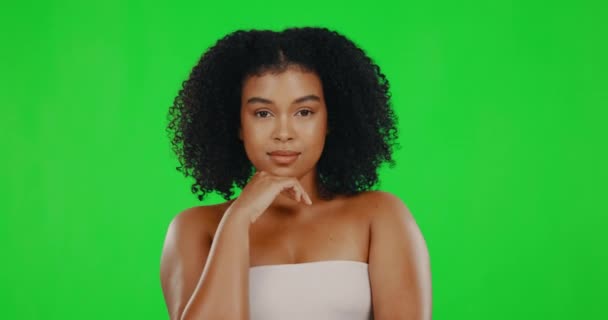 Cuidado Piel Pantalla Verde Cara Mujer Para Belleza Bienestar Satisfacción — Vídeos de Stock
