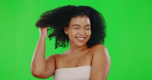 Batido Pelo Pantalla Verde Rostro Mujer Para Tratamientos Belleza Bienestar — Vídeos de Stock