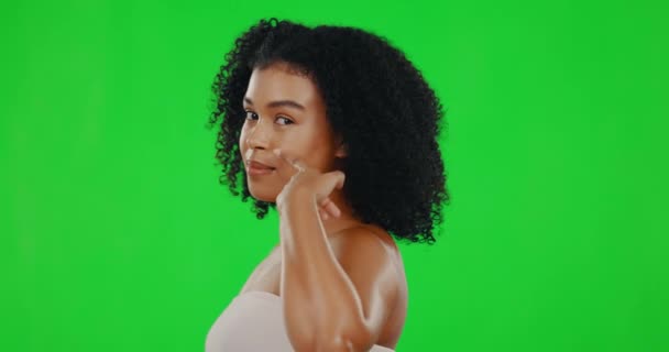 Ansikte Grön Skärm Och Kvinna Med Grädde Skönhet Och Dermatologi — Stockvideo