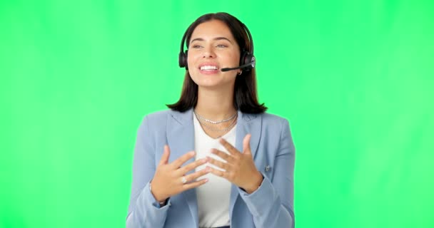 Mujer Negocios Call Center Consultoría Pantalla Verde Con Auriculares Servicio — Vídeos de Stock