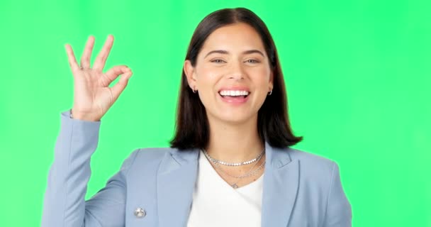 Hands Face Happy Woman Green Screen Background Review Business Support — Stock Video