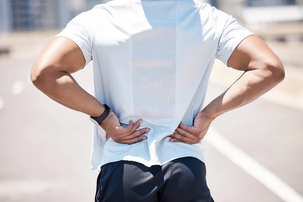 Боль Спине Спортивная Травма Человек Мышцами Воспаление Несчастный Случай Фитнеса — стоковое фото
