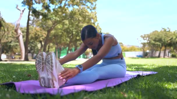 Pilates Protahování Ženské Cvičení Přírodě Pro Venkovní Tělo Duševní Wellness — Stock video