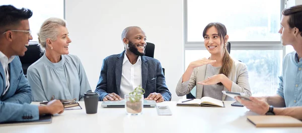 Meeting Planning Collaboration Business Woman Talking Her Team Boardroom Work — Stock Photo, Image
