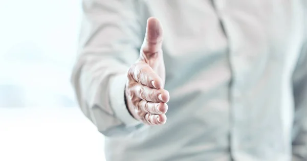 Zakenman Handdruk Bijeenkomst Voor Het Inhuren Verwelkomen Introduceren Werkplek Hand — Stockfoto