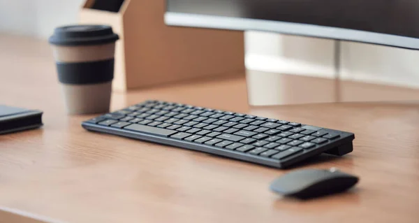Space Office Desk Keyboard Closeup Working Technology Career Empty Table — Stock Photo, Image