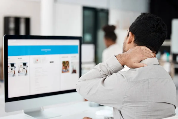 Adamı Çağrı Merkezi Boyun Ağrısı Stres Tükenme Endişe Ofiste Çok — Stok fotoğraf