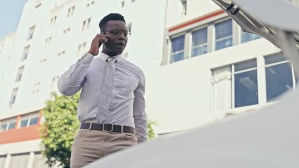 Problème Voiture Homme Noir Frustré Appel Téléphonique Employé Colère Retard — Video