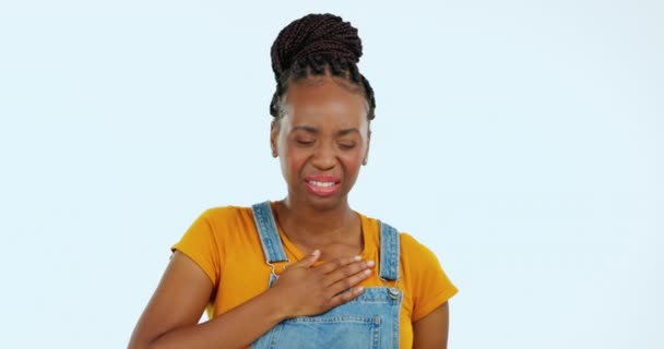 Black Woman Hands Chest Heartburn Pain Indigestion Cardiovascular Health Problem — Stock Video