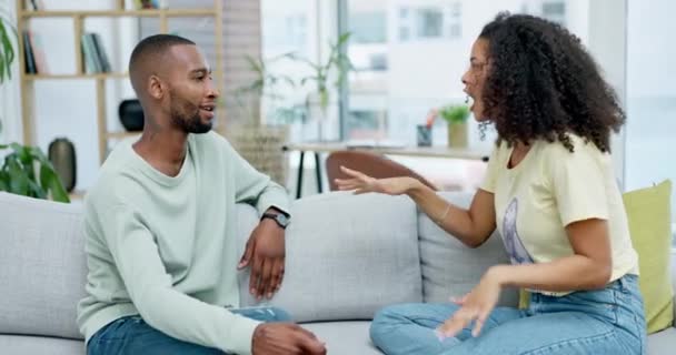 Couple Cheating Argument Home Fight Disagreement Sofa Interracial Divorce Affair — Stock Video