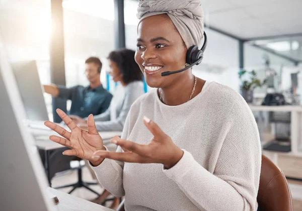 Telemarketing Woman Crm Call Centre Communication Happy Headset Online Consultant — Stock Photo, Image