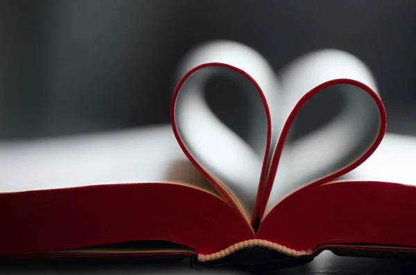 Kitap Sayfa Kıvrımlı Kalp Şeklinde Okuma Öğrenme Edebiyat Için Arka — Stok fotoğraf