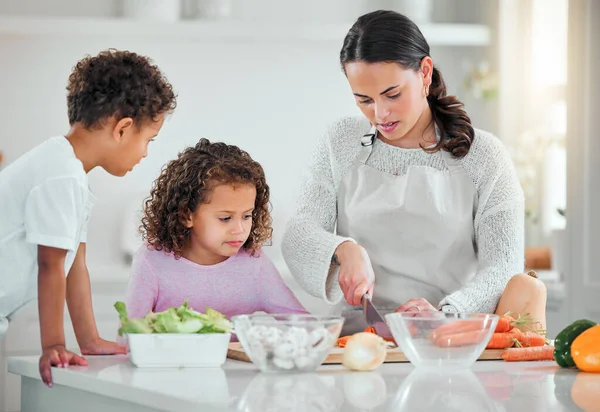 Cocinar Ayudar Cortar Con Familia Cocina Para Salud Nutrición Los — Foto de Stock