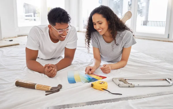 Paint Renovation Choice Couple New Home Together Remodeling Project Construction — Stock Photo, Image