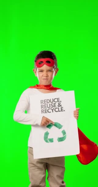 Superhéros Enfant Écran Pointant Vert Avec Recyclage Avec Affiche Pour — Video