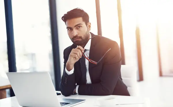Build Something You Believe Handsome Businessman Sitting His Laptop — Stock Photo, Image