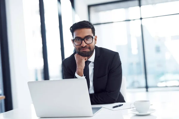 Better Teacher Experience Handsome Businessman Sitting His Laptop — Stock Photo, Image