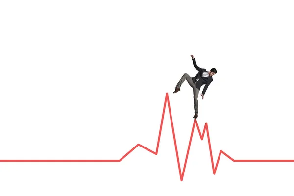 株式市場のハートレースアクション 白人の背景とグラフの上でバランスを取り — ストック写真