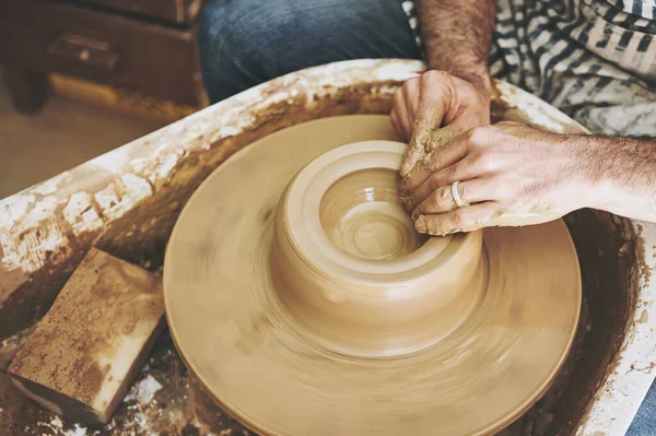 All Things Good Made Love Unrecognisable Man Working Clay Pottery — Stock Photo, Image