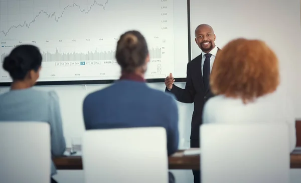 Leaders Create Leaders Mature Businessman Giving Presentation Boardroom — Stock Photo, Image