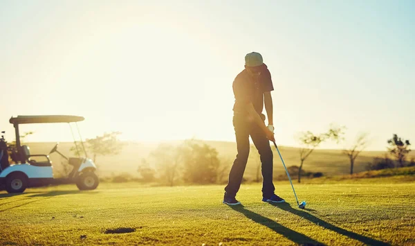 All Comes Shot Young Man Playing Golf — Stock Photo, Image