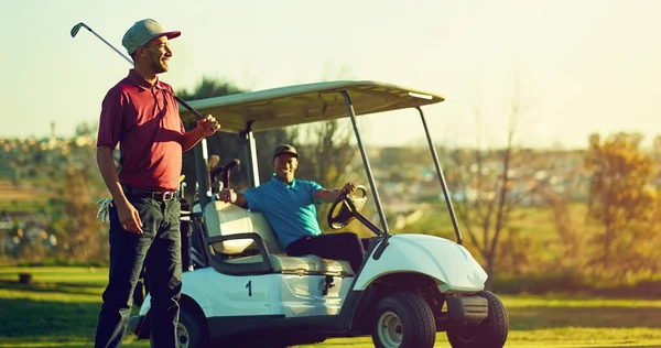 Correspond Importe Qui Golfeur Tenant Son Club Avec Buggy Flou — Photo