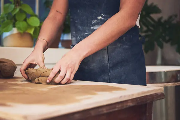 Whatever Question Answer Clay Unrecognisable Woman Kneading Clay Pottery Studio — Stock Photo, Image
