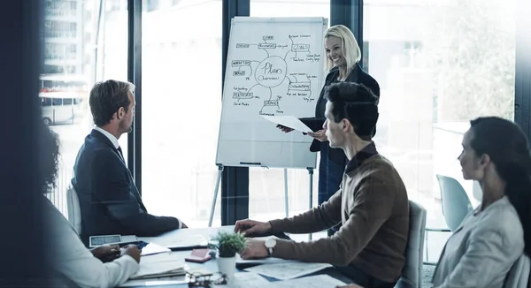 Thats Great Idea Corporate Businesswoman Giving Presentation Her Colleagues Boardroom — Stock Photo, Image