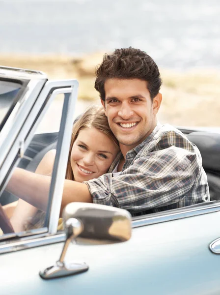 Our Feeling Freedom Portrait Young Couple Spending Time Together Convertible — Stock Photo, Image