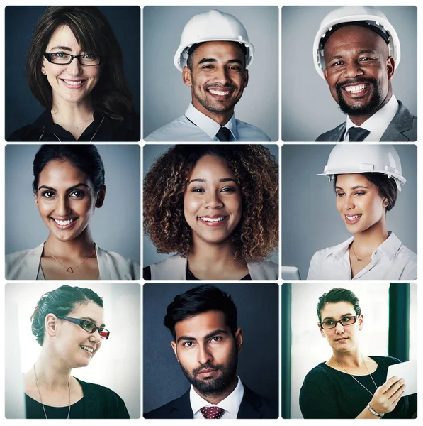 Verschiedene Gesichter Dasselbe Ziel Kompositporträt Einer Gruppe Unterschiedlicher Geschäftsleute — Stockfoto