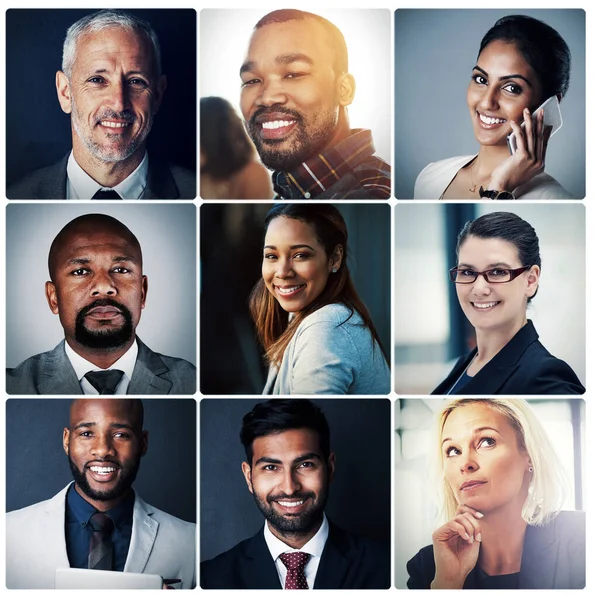 Affärens Ständigt Föränderliga Ansikte Sammansatt Porträtt Grupp Olika Företagare — Stockfoto