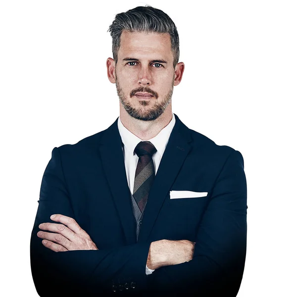 Driven Determined Succeed Studio Portrait Confident Businessman Posing White Background — Stock Photo, Image