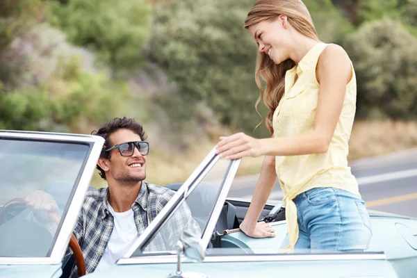 Can Catch Ride Attractive Young Guy Picking Cute Girl His — Stock Photo, Image
