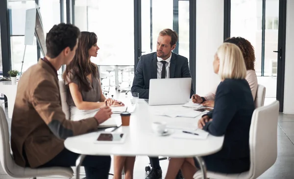 Having Another Productive Boardroom Meeting Group Businesspeople Having Meeting Office — Stock Photo, Image