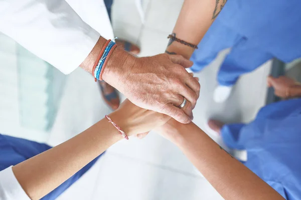 Moment Ourselves Unrecognizable Group Healthcare Professionals Standing Huddled Together Hands — Stock Photo, Image