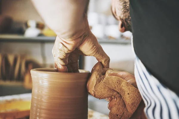 Hands Were Made Express Yourself Unrecognisable Man Working Clay Pottery — Stock Photo, Image