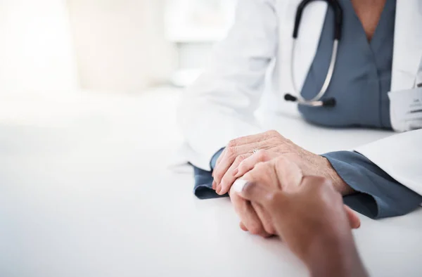Empathy Space Holding Hands Doctor Patient Medical Consulting Advice Medicine — Stock Photo, Image