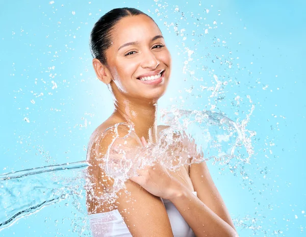 Water Splash Spa Portrait Woman Studio Hygiene Beauty Skincare Wellness — Stock Photo, Image