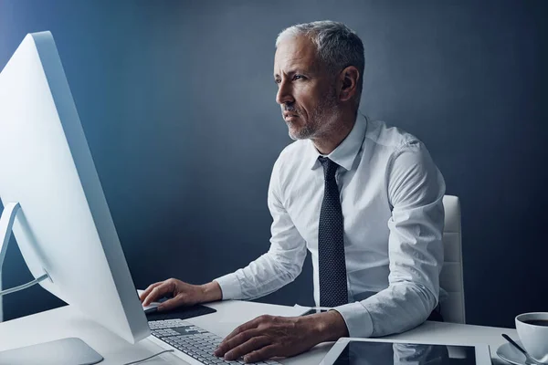 Project His Priority Mature Businessman Working His Computer — Stock Photo, Image