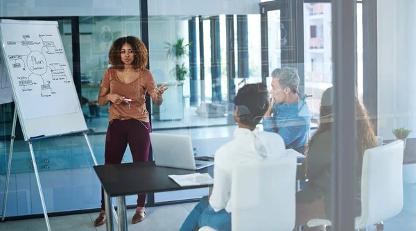 Perspective Matters Businesswoman Delivering Presentation Her Colleagues Boardroom Meeting — Stock Photo, Image