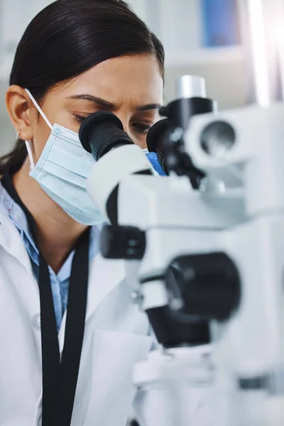 Wissenschaft Labor Und Frau Mit Mikroskop Für Medizinische Analysen Forschung — Stockfoto