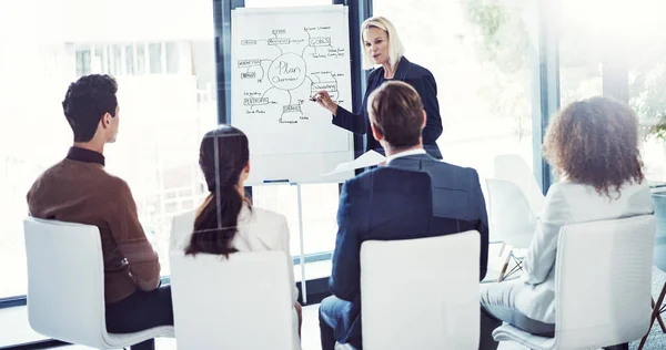 Our Plans Lead Straight Our Targets Businesswoman Giving Presentation Her — Stock Photo, Image