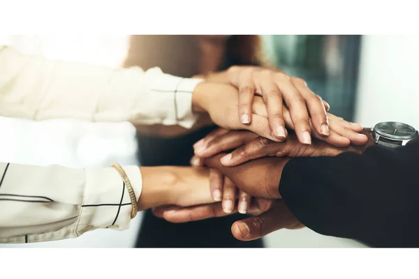 Way Forward Teamwork Closeup Shot Group Businesspeople Joining Hands Together — Stock Photo, Image