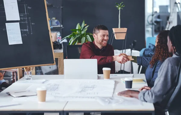 Its Been Great Working You Two Creative Businesspeople Shaking Hands — Stock Photo, Image