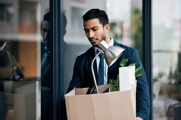 Depression Economy Business Man Box Walking Outdoor City Being Fired — Stock Photo, Image