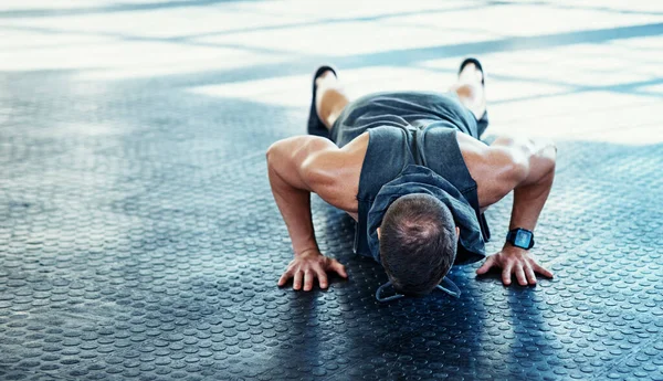 Exercise Positive Way Changing Yourself Young Man Doing Push Ups — Stock Photo, Image