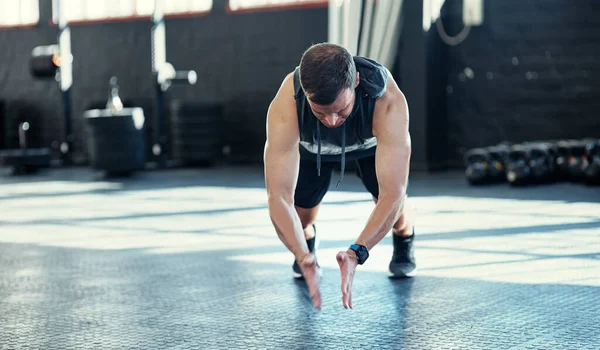 Exercise Better Your Body Young Man Doing Push Ups Gym — Stock Photo, Image