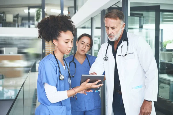 Rather Safe Sorry Information Handsome Mature Doctor Standing His Nurses — Stock Photo, Image