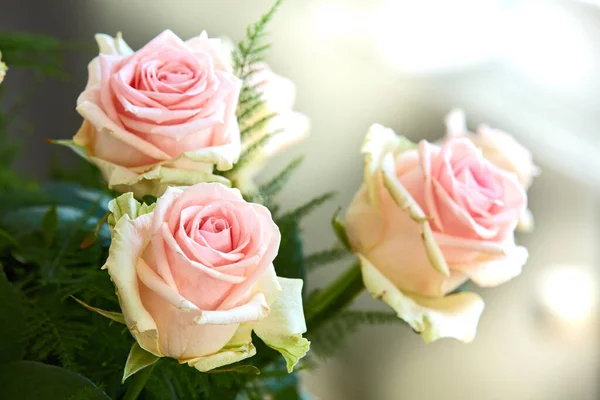 Detailní Záběr Kytice Růžových Růží Přírody Květin Botanikou Dárek Oslava — Stock fotografie